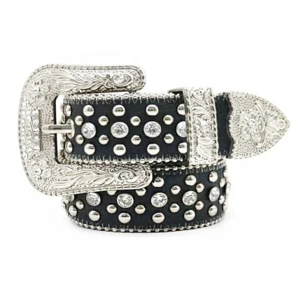 PU Belt Western Luxury CrystalDesigner Belt Men Inlaid With Full Diamond Alloy Flower Buckle Belt Fashion Trend Women's