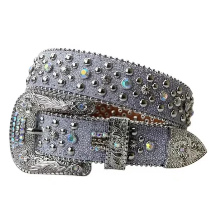 Western Fashion Trend Women's Design Belt Crystal Rhinestone Belt Inlaid With Full Diamond Alloy Flower Buckle Belt Women's