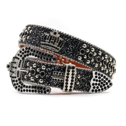 Customized Rhinestone Belt With Black Glitter and Crown Designer Belt for Men's Fashion Trend and Men's Belt
